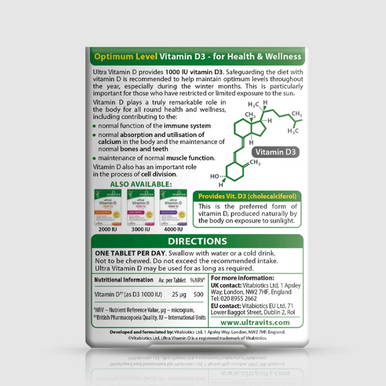 Vitabiotics Ultra Vitamin D 1000IU 96 Tablets - Image 2