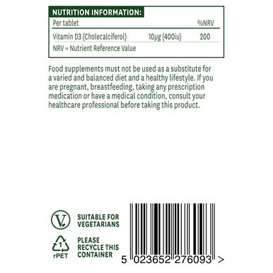 Natures Aid Vitamin D3 400iu (10ug) 90 Tablets - Image 3